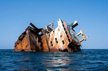 Sunken ship - near the village of Olenevkaのeditorial素材