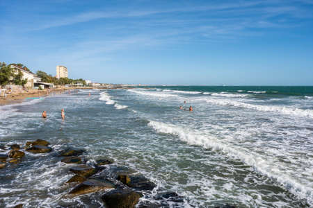 The beach in Feodosiya, Republic of Crimea, Russia. October 7, 2020