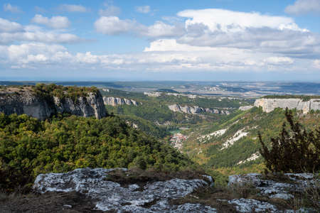 Mountain view from Mangup-Kale cave city in the Republic of Crimea, Russia. Sunny day September 30, 2020のeditorial素材