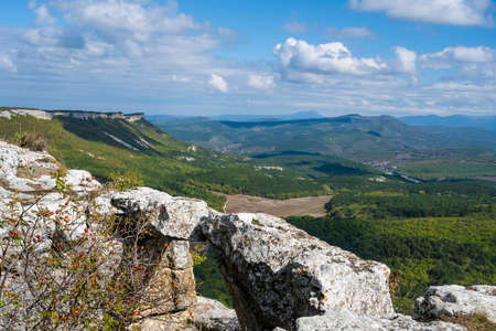 Mountain view from Mangup-Kale cave city in the Republic of Crimea, Russia. Sunny day September 30, 2020のeditorial素材