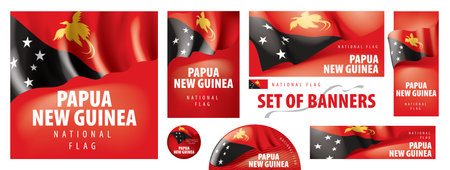 Vector set of banners with the national flag of the Papua New Guineaのイラスト素材