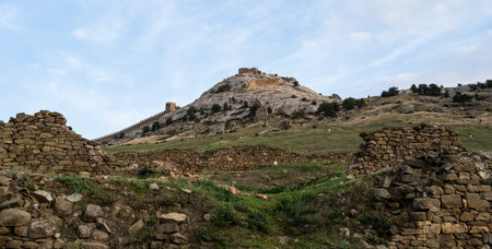 Genoese fortress in Sudak, Republic of Crimea, Russia. On the evening of October 4, 2020.の写真素材