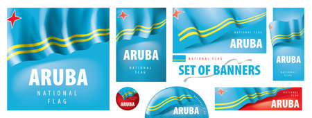 Vector set of banners with the national flag of the Arubaのイラスト素材