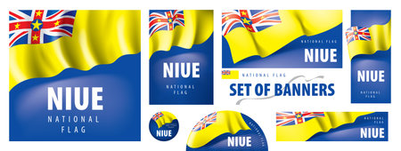 Vector set of banners with the national flag of the Niueのイラスト素材