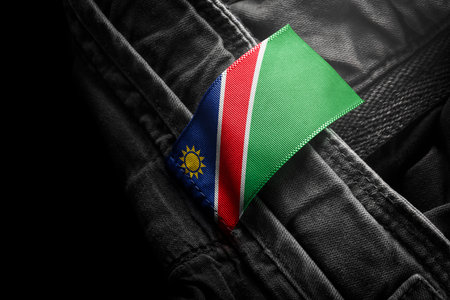 Tag on dark clothing in the form of the flag of the Namibiaの写真素材