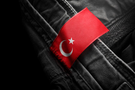 Tag on dark clothing in the form of the flag of the Turkeyの写真素材