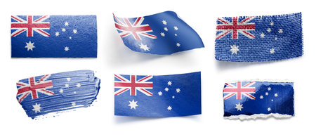 Small national flags of the Australia on a dark backgroundの写真素材