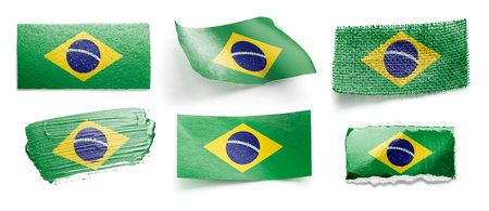 Small national flags of the Brazil on a dark backgroundの写真素材