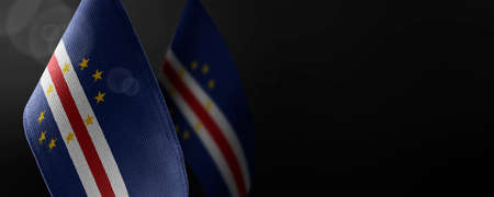 Small national flags of the Cape Verde on a dark backgroundの写真素材