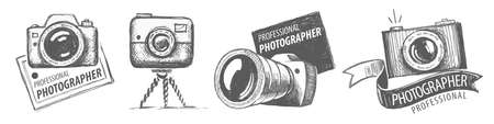 Set of vector drawn for professional photographerのイラスト素材