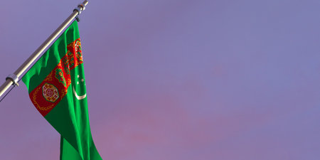 3d rendering of the national flag of the Turkmenistanの写真素材