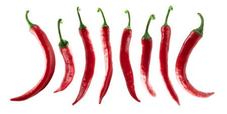 A set of red hot peppers. Isolated on a white background