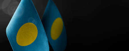Small national flags of the Palau on a dark backgroundの写真素材