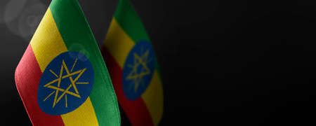 Small national flags of the Ethiopia on a dark backgroundの写真素材
