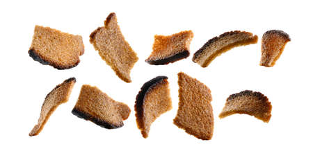 A set of rye croutons. Isolated on a white backgroundの写真素材