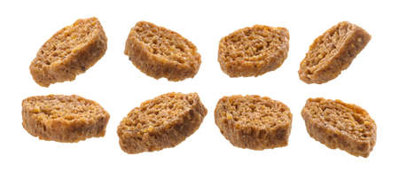 A set of bread croutons. Isolated on a white background