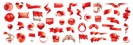Large vector set of red flags, ribbons and various design elementsのイラスト素材