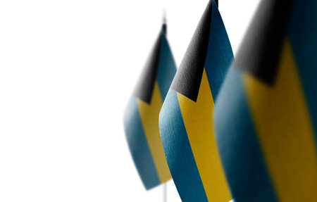 Small national flags of the Bahamas on a white backgroundの写真素材