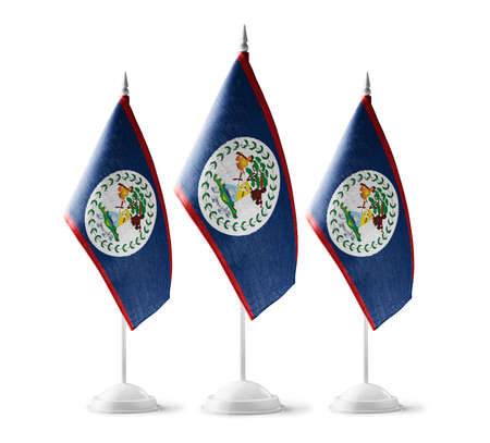 Small national flags of the Belize on a white backgroundの写真素材