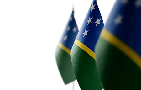 Small national flags of the Solomon Islands on a white backgroundの写真素材