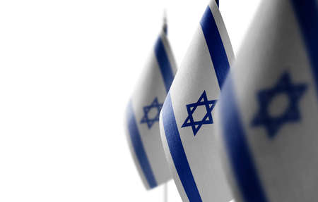 Small national flags of the Israel on a white backgroundの写真素材
