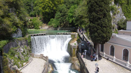 Waterfall in New Athos in the Republic of Abkhazia. A clear sunny day on May 16, 2021のeditorial素材