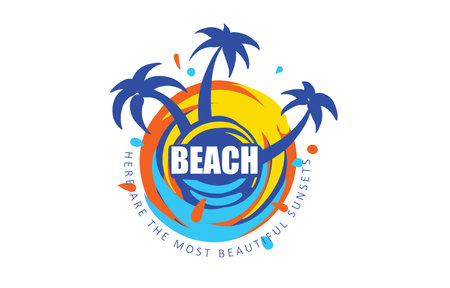 Vector icon for the beach with the image of a palm tree and the seaのイラスト素材