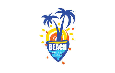 Vector icon for the beach with the image of a palm tree and the seaのイラスト素材
