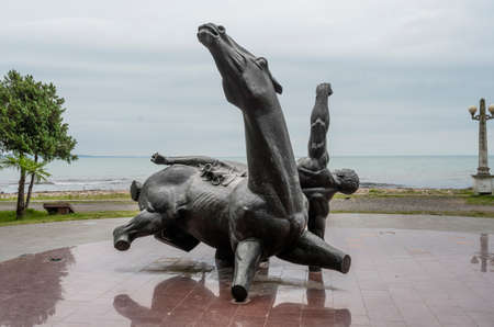 The sculpture of Mahajiram in the city of Sukhum in the Republic of Abkhazia. Cloudy day May 17, 2021のeditorial素材