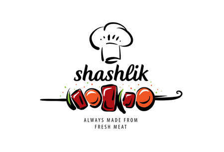 Vector logo with a drawn barbecue on a skewerのイラスト素材