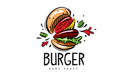 Hand drawn vector burger logo on white backgroundのイラスト素材