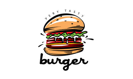 Hand drawn vector burger logo on white backgroundのイラスト素材