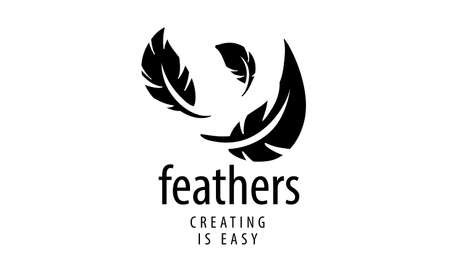 Vector logo with a drawn feather isolated on a white backgroundのイラスト素材