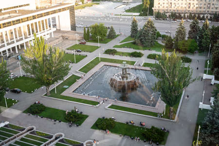 Fountain in the Park of the October Revolution in the city of Rostov-on-Don in Russia. On the evening of May 24, 2021のeditorial素材