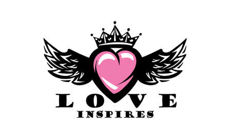 Drawn vector illustration of a heart and wings on a white backgroundのイラスト素材