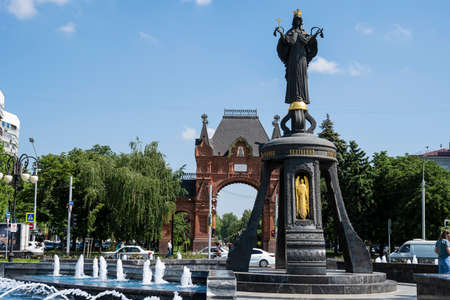 St. Catherines Fountain in the city of Krasnodar in Russia. A clear sunny day on May 24, 2021のeditorial素材