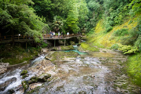 The Malaya Machara River in Chernihiv, the Republic of Abkhazia. Cloudy day on May 21, 2021のeditorial素材