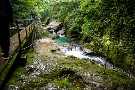 The Malaya Machara River in Chernihiv, the Republic of Abkhazia. Cloudy day on May 21, 2021のeditorial素材