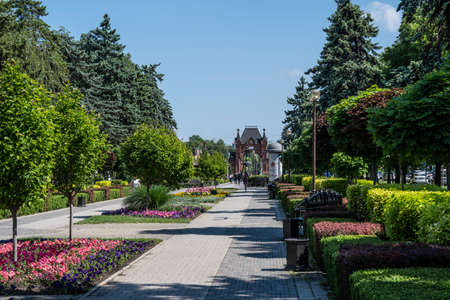 Krasnaya Street in the city of Krasnodar in Russia. A clear sunny day on May 24, 2021のeditorial素材