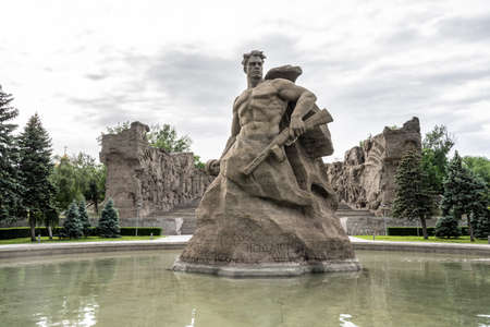 A monument to Stand to death in Volgograd in Russia. Cloudy Day May 26, 2021のeditorial素材
