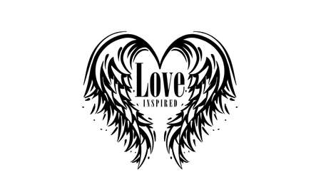 Drawn vector illustration of a heart and wings on a white backgroundのイラスト素材
