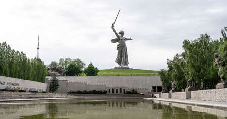 The Motherland Monument in Volgograd in Russia. Cloudy Day May 26, 2021のeditorial素材