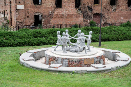 A monument to a childrens round dance and a destroyed mill building in Volgograd in Russia. Cloudy Day May 26, 2021のeditorial素材