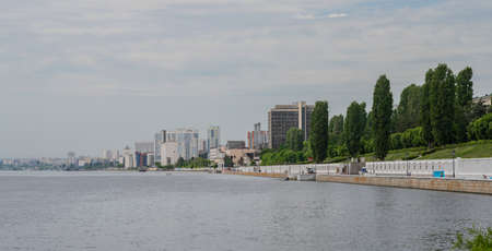 The Volga River and the embankment of the city of Saratov in Russia. Cloudy day May 27, 2021のeditorial素材