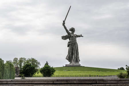 The Motherland Monument in Volgograd in Russia. Cloudy Day May 26, 2021のeditorial素材