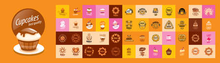 A set of vector Bakery logos on different colored backgroundsのイラスト素材
