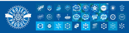 A set of vector logos of Frozen product on a blue backgroundのイラスト素材