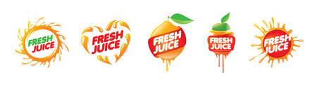 A set of vector logos with juice splashesのイラスト素材