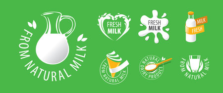 A set of vector of Dairy products on a green backgroundのイラスト素材