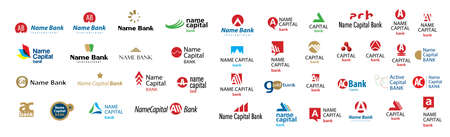A set of vector  of banks and finance on a white backgroundのイラスト素材